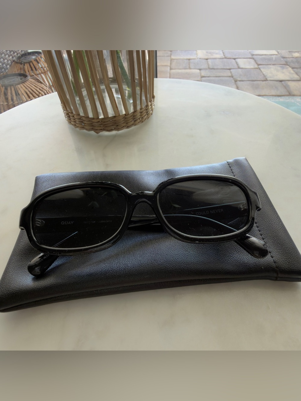 Quay Australia Black Oval Sunglasses with Dark Lenses